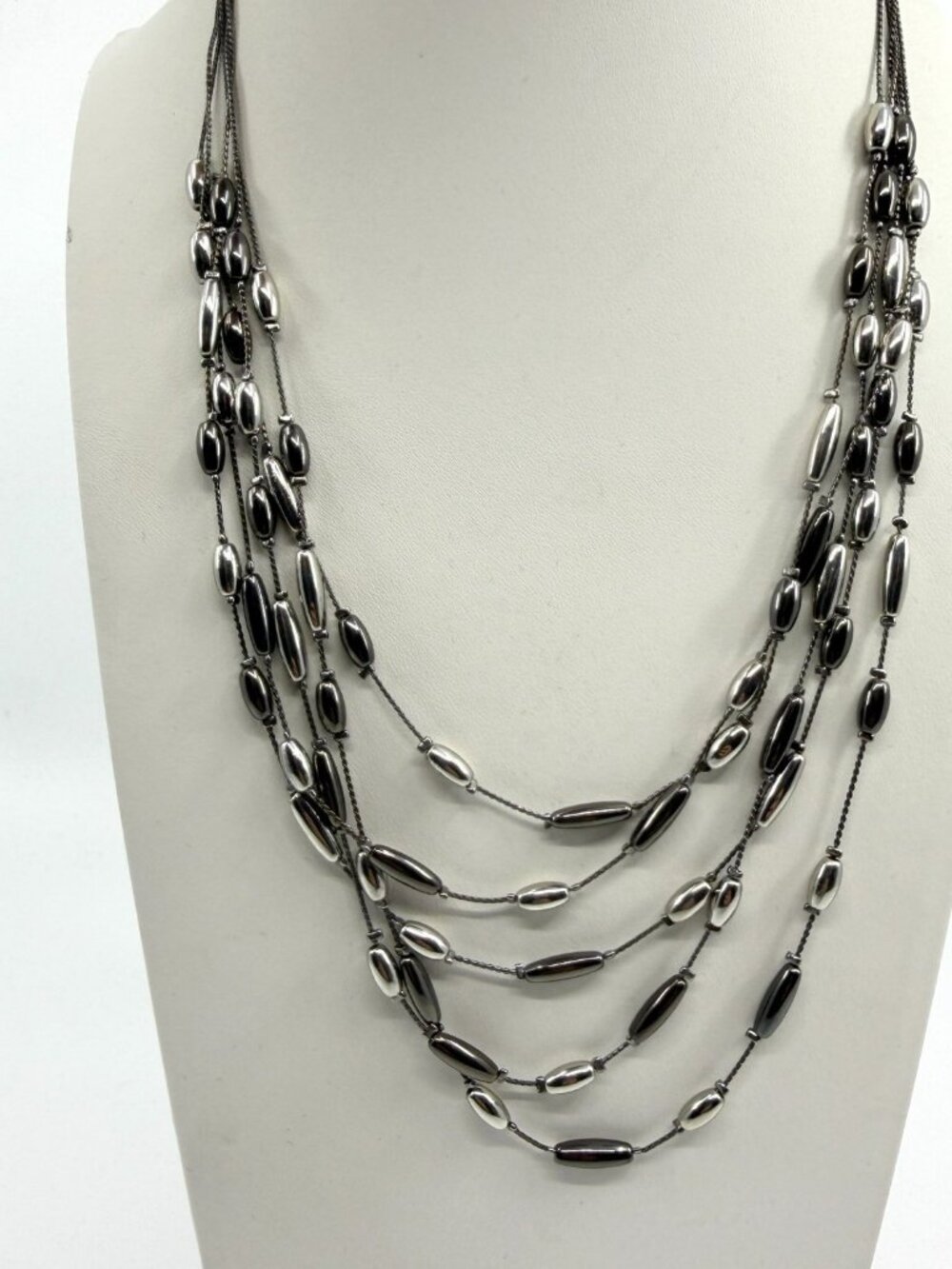 Chic Multi-Strand Metallic Bead Statement Necklace - Gunmetal Gray